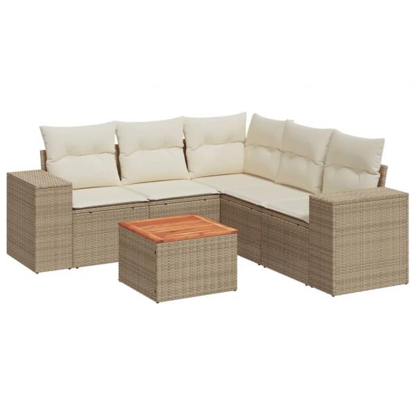 6-tlg. Garten-Sofagarnitur mit Kissen Beige Poly Rattan