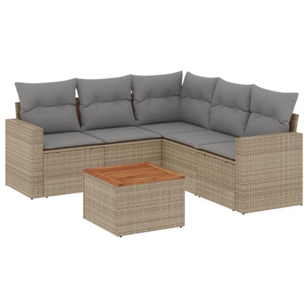 6-tlg. Garten-Sofagarnitur mit Kissen Beige Poly Rattan