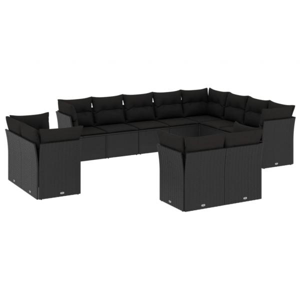 12-tlg. Garten-Sofagarnitur mit Kissen Schwarz Poly Rattan