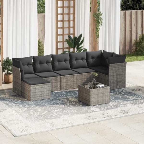 ARDEBO.de - 8-tlg. Garten-Sofagarnitur mit Kissen Grau Poly Rattan