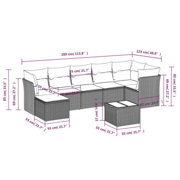 8-tlg. Garten-Sofagarnitur mit Kissen Grau Poly Rattan