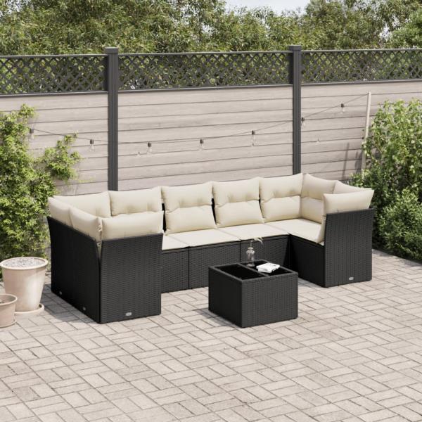 ARDEBO.de - 8-tlg. Garten-Sofagarnitur mit Kissen Schwarz Poly Rattan