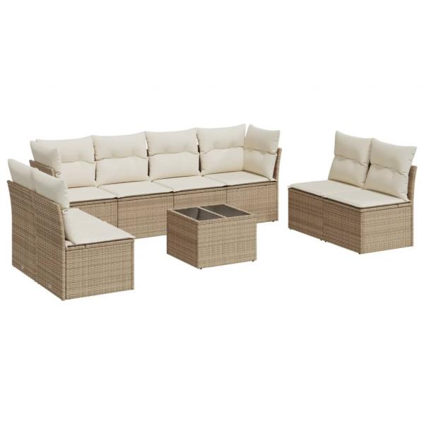 9-tlg. Garten-Sofagarnitur mit Kissen Beige Poly Rattan