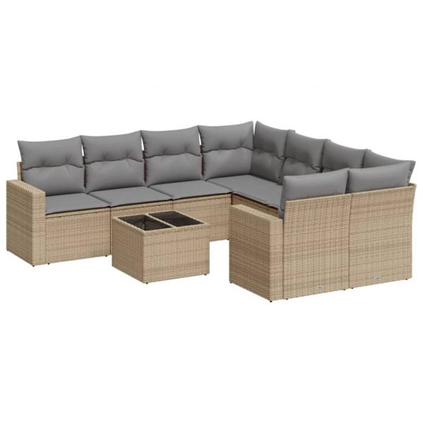 9-tlg. Garten-Sofagarnitur mit Kissen Beige Poly Rattan