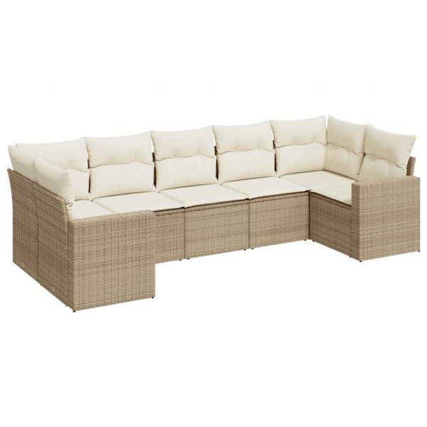 7-tlg. Garten-Sofagarnitur mit Kissen Beige Poly Rattan