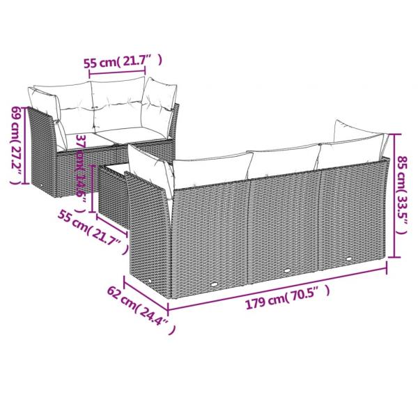 6-tlg. Garten-Sofagarnitur mit Kissen Grau Poly Rattan