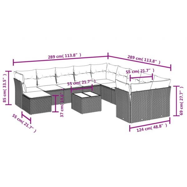 12-tlg. Garten-Sofagarnitur mit Kissen Schwarz Poly Rattan