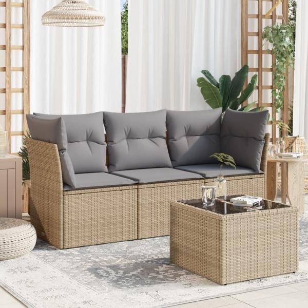 ARDEBO.de - 4-tlg. Garten-Sofagarnitur mit Kissen Beige Poly Rattan