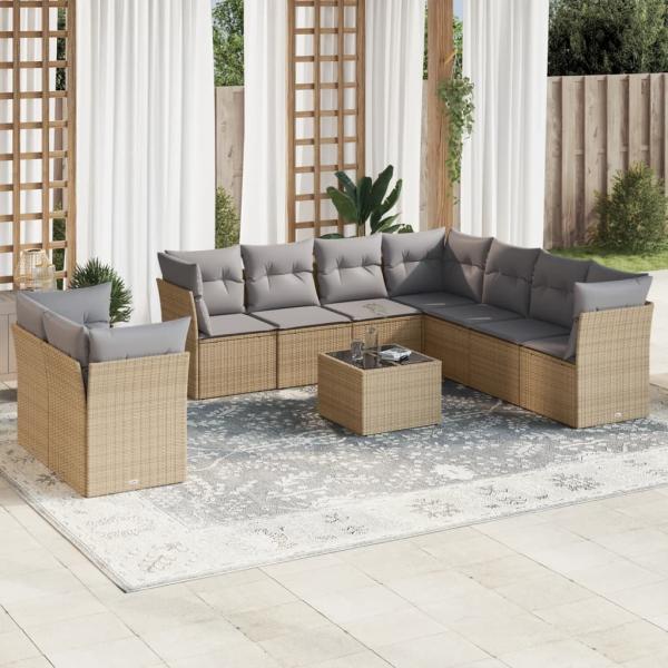 ARDEBO.de - 10-tlg. Garten-Sofagarnitur mit Kissen Beige Poly Rattan