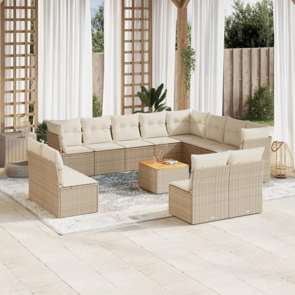 ARDEBO.de - 13-tlg. Garten-Sofagarnitur mit Kissen Beige Poly Rattan