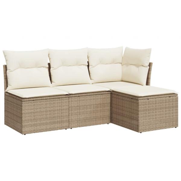 4-tlg. Garten-Sofagarnitur mit Kissen Beige Poly Rattan