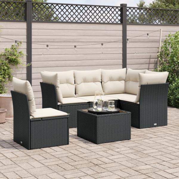 ARDEBO.de - 6-tlg. Garten-Sofagarnitur mit Kissen Schwarz Poly Rattan