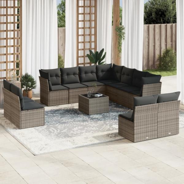 ARDEBO.de - 12-tlg. Garten-Sofagarnitur mit Kissen Grau Poly Rattan