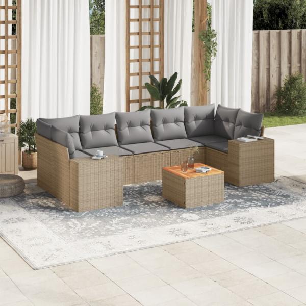 ARDEBO.de - 8-tlg. Garten-Sofagarnitur mit Kissen Beige Poly Rattan