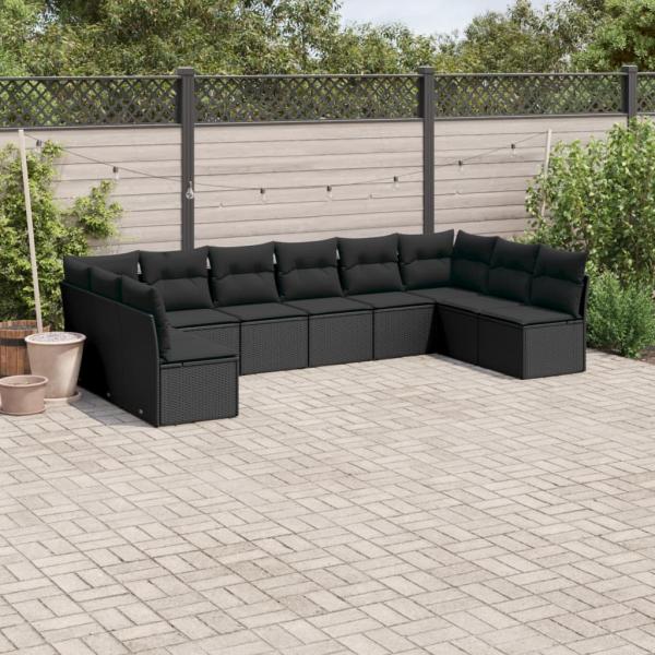 ARDEBO.de - 10-tlg. Garten-Sofagarnitur mit Kissen Schwarz Poly Rattan