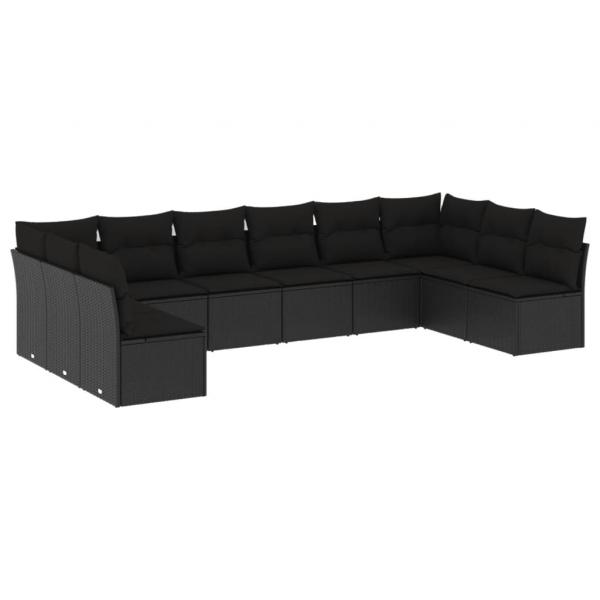 10-tlg. Garten-Sofagarnitur mit Kissen Schwarz Poly Rattan