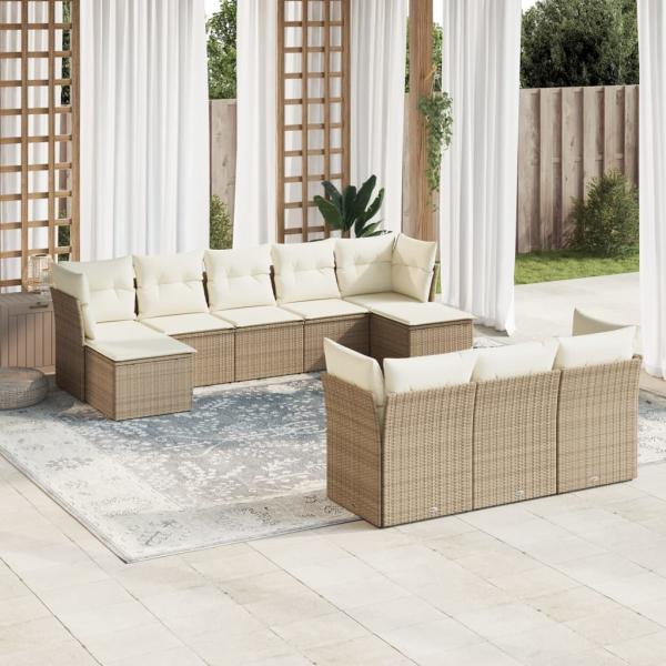 ARDEBO.de - 10-tlg. Garten-Sofagarnitur mit Kissen Beige Poly Rattan