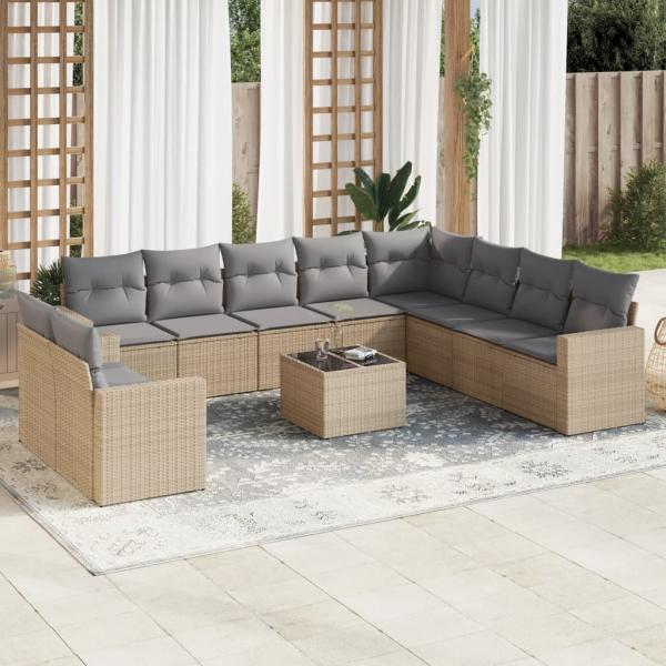 ARDEBO.de - 11-tlg. Garten-Sofagarnitur mit Kissen Beige Poly Rattan