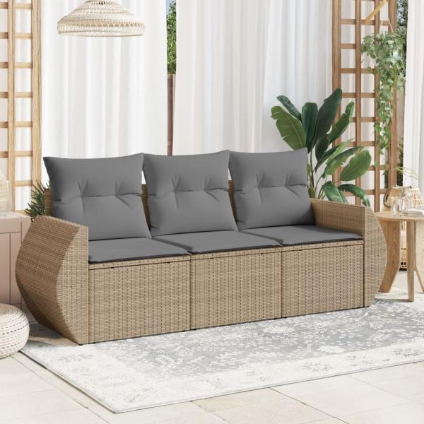 ARDEBO.de - 3-tlg. Garten-Sofagarnitur mit Kissen Beige Poly Rattan