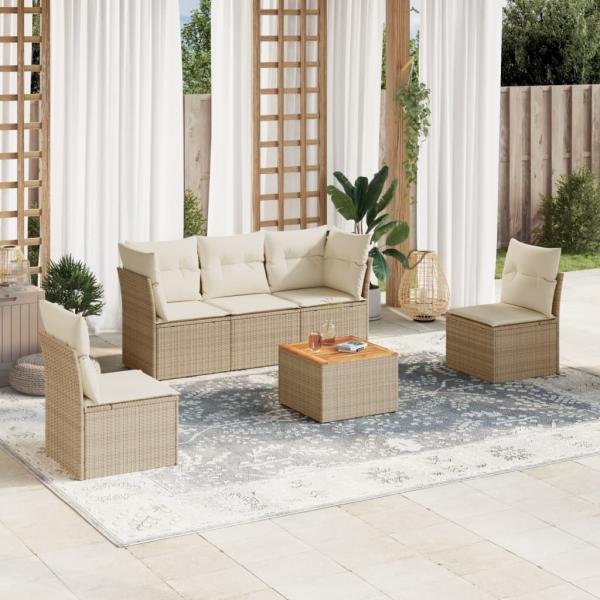 ARDEBO.de - 6-tlg. Garten-Sofagarnitur mit Kissen Beige Poly Rattan