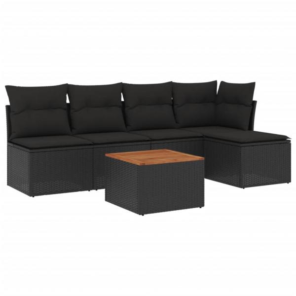 6-tlg. Garten-Sofagarnitur mit Kissen Schwarz Poly Rattan