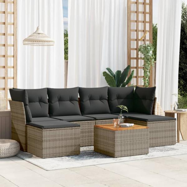 ARDEBO.de - 7-tlg. Garten-Sofagarnitur mit Kissen Grau Poly Rattan