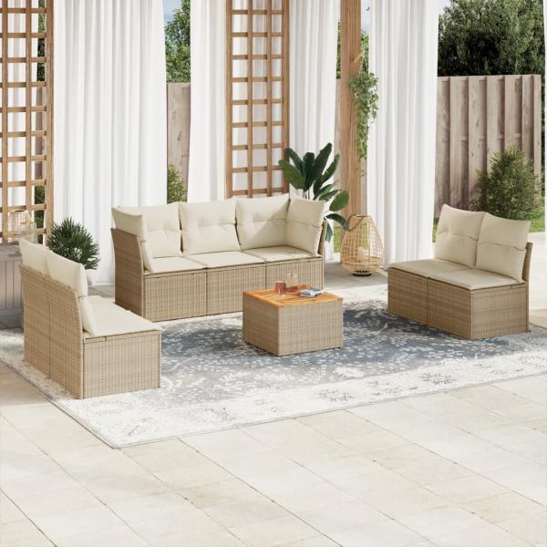 ARDEBO.de - 8-tlg. Garten-Sofagarnitur mit Kissen Beige Poly Rattan