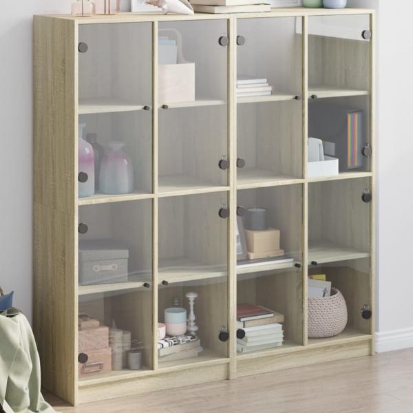 ARDEBO.de - Bücherschrank mit Türen Sonoma-Eiche 136x37x142cm Holzwerkstoff