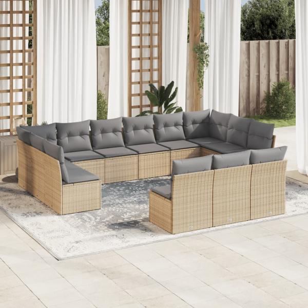 ARDEBO.de - 13-tlg. Garten-Sofagarnitur mit Kissen Beige Poly Rattan