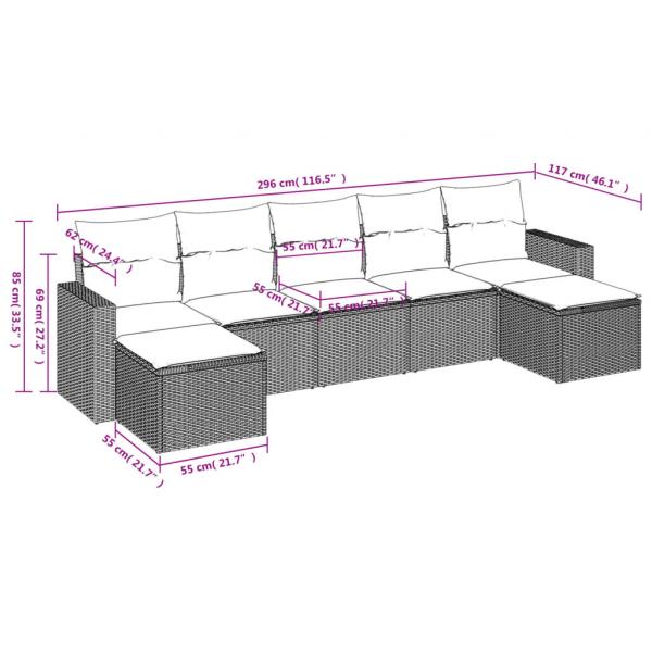 7-tlg. Garten-Sofagarnitur mit Kissen Schwarz Poly Rattan