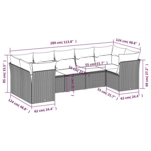 7-tlg. Garten-Sofagarnitur mit Kissen Schwarz Poly Rattan