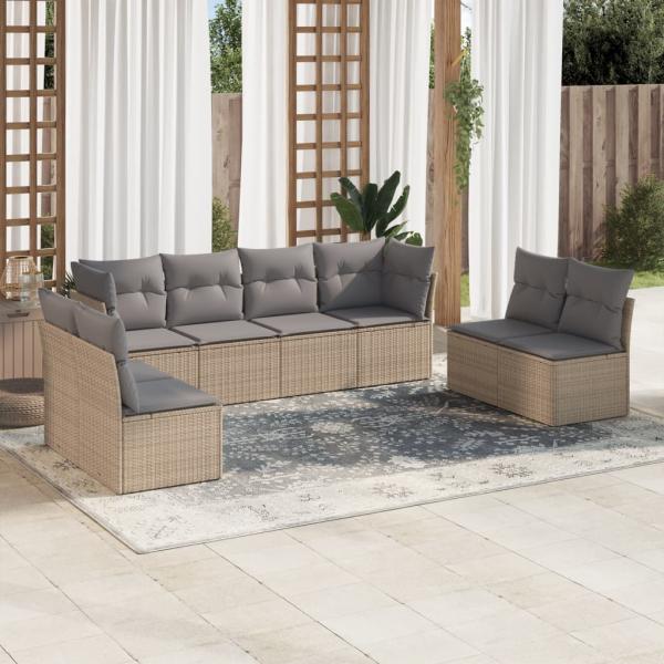 ARDEBO.de - 8-tlg. Garten-Sofagarnitur mit Kissen Beige Poly Rattan