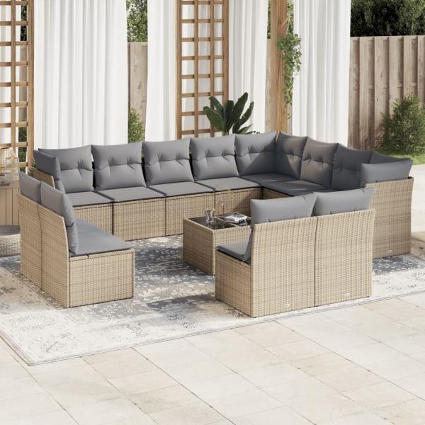 ARDEBO.de - 13-tlg. Garten-Sofagarnitur mit Kissen Beige Poly Rattan