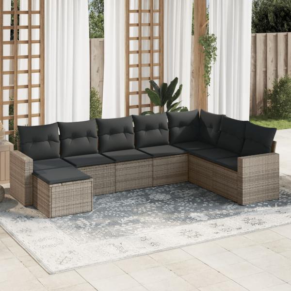 ARDEBO.de - 8-tlg. Garten-Sofagarnitur mit Kissen Grau Poly Rattan