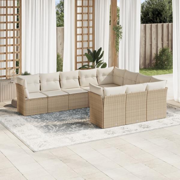 ARDEBO.de - 10-tlg. Garten-Sofagarnitur mit Kissen Beige Poly Rattan