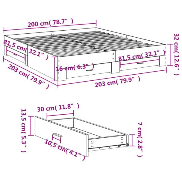 Bettgestell mit Schubladen Schwarz 200x200 cm Holzwerkstoff