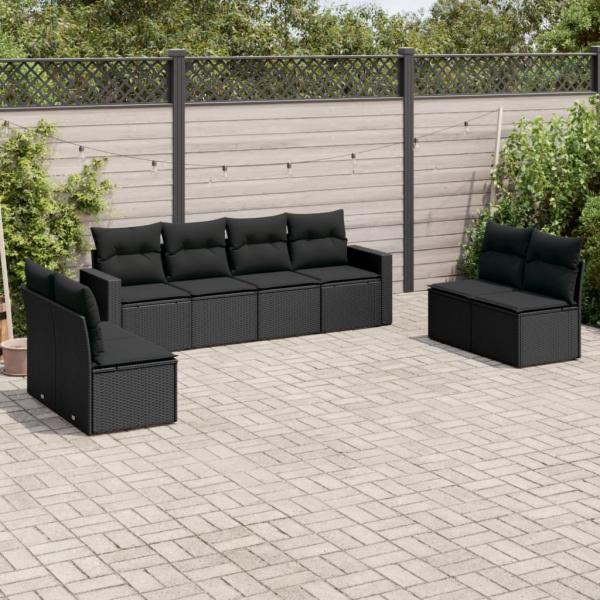 ARDEBO.de - 8-tlg. Garten-Sofagarnitur mit Kissen Schwarz Poly Rattan