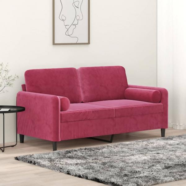 ARDEBO.de - 2-Sitzer-Sofa mit Zierkissen Weinrot 140 cm Samt