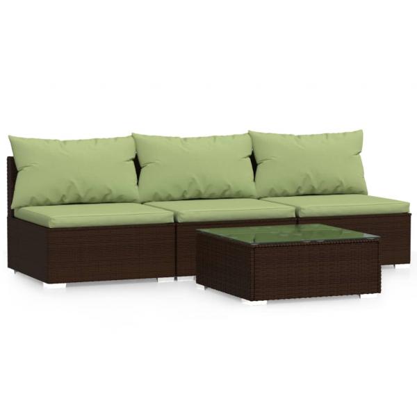 4-tlg. Garten-Lounge-Set mit Kissen Braun Poly Rattan