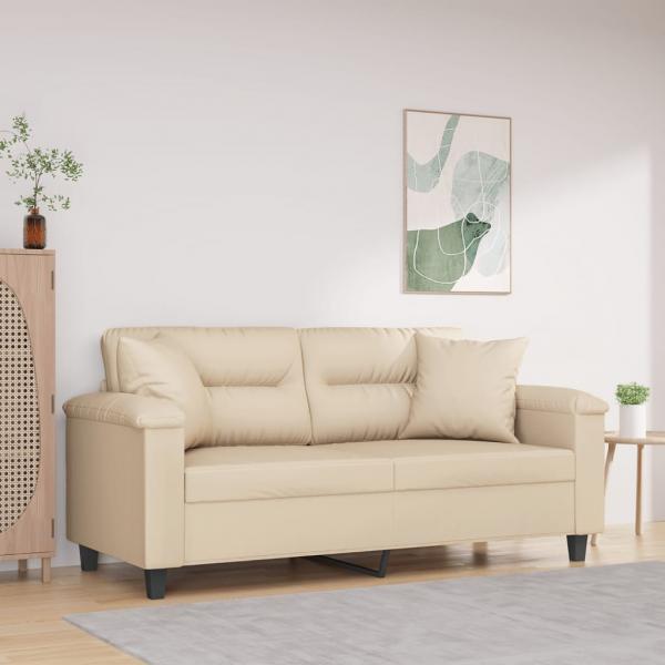 ARDEBO.de - 2-Sitzer-Sofa mit Kissen Creme 140 cm Mikrofasergewebe