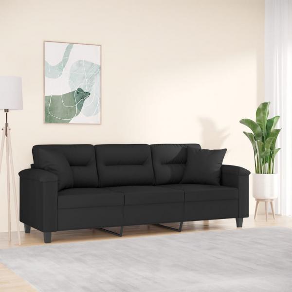 ARDEBO.de - 3-Sitzer-Sofa mit Kissen Schwarz 180 cm Mikrofasergewebe