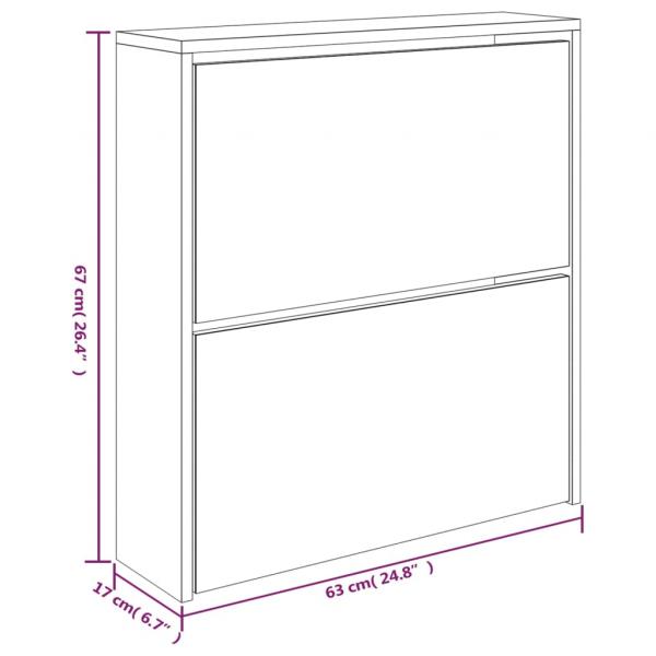 Schuhschrank mit Spiegel 2 Fächer Grau Sonoma 63x17x67 cm