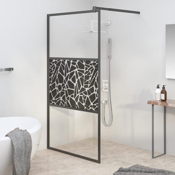 ARDEBO.de - Duschwand für Walk-In Dusche 115x195 cm ESG Steindesign Schwarz