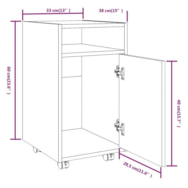 Beistellschrank mit Rollen Räuchereiche 33x38x60 cm