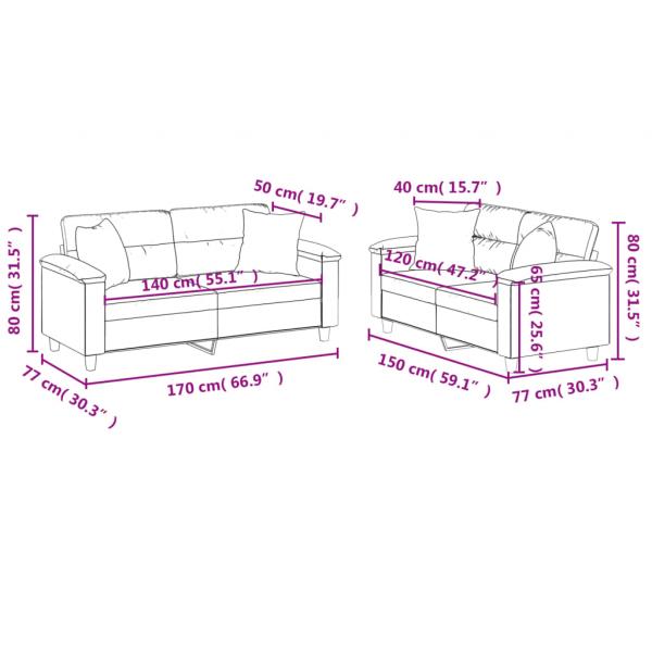 2-tlg. Sofagarnitur mit Kissen Beige Mikrofasergewebe