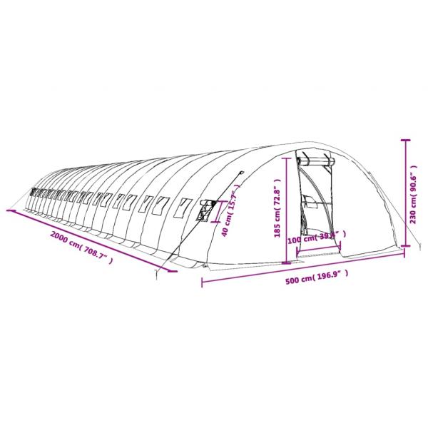 Gewächshaus mit Stahlrahmen Grün 100 m² 20x5x2,3 m