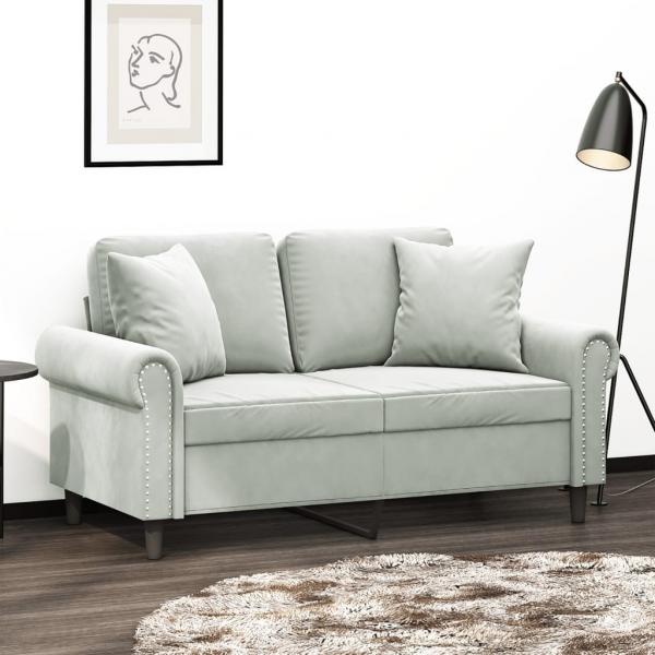 ARDEBO.de - 2-Sitzer-Sofa mit Zierkissen Hellgrau 120 cm Samt