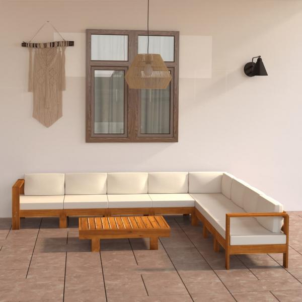 ARDEBO.de - 9-tlg. Garten-Lounge-Set mit Creme Auflagen Massivholz Akazie