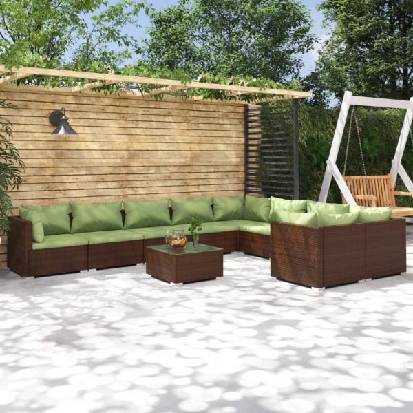 ARDEBO.de - 10-tlg. Garten-Lounge-Set mit Kissen Poly Rattan Braun