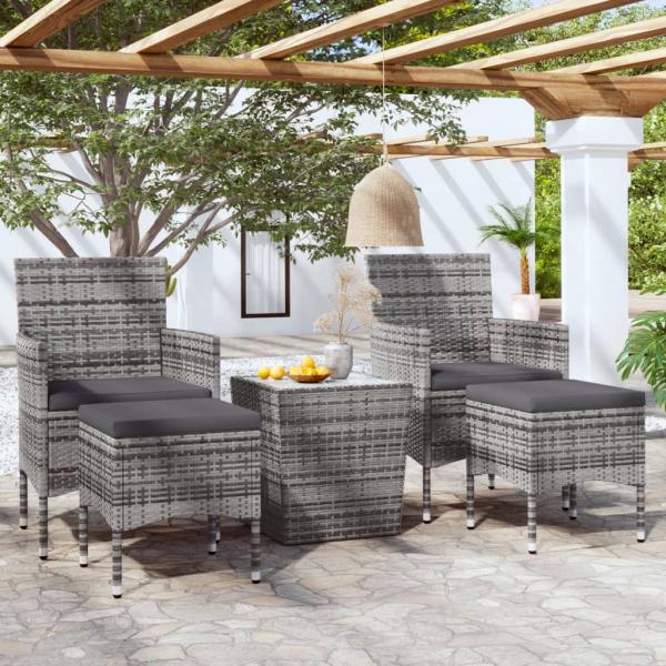 ARDEBO.de - 5-tlg. Garten-Bistro-Set Poly Rattan und Hartglas Grau 